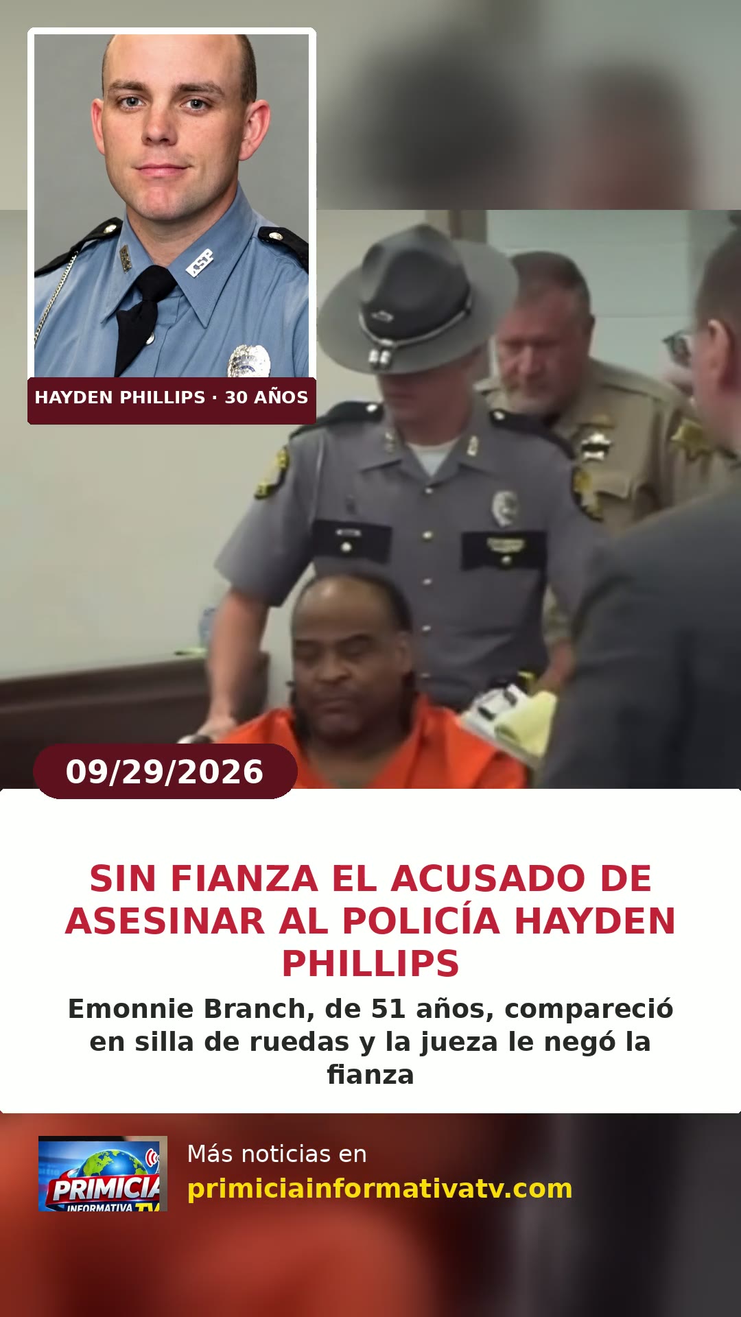 Emonnie Branch comparece en silla de ruedas durante la audiencia en el condado Warren, Kentucky